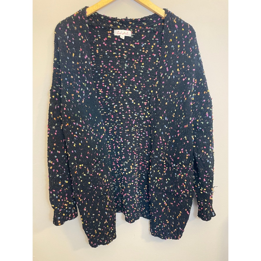 Sweet Generis Black Confetti Popcorn Knit Open Front Cardigan Plus Size 1X Artsy